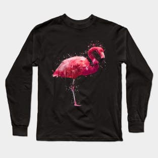 Dramabite Watercolor flamingo artistic painting pink Long Sleeve T-Shirt